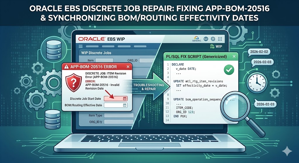 [Oracle EBS]  离散任务报错 APP-BOM-20516 的排查与修复（附后台刷数脚本）